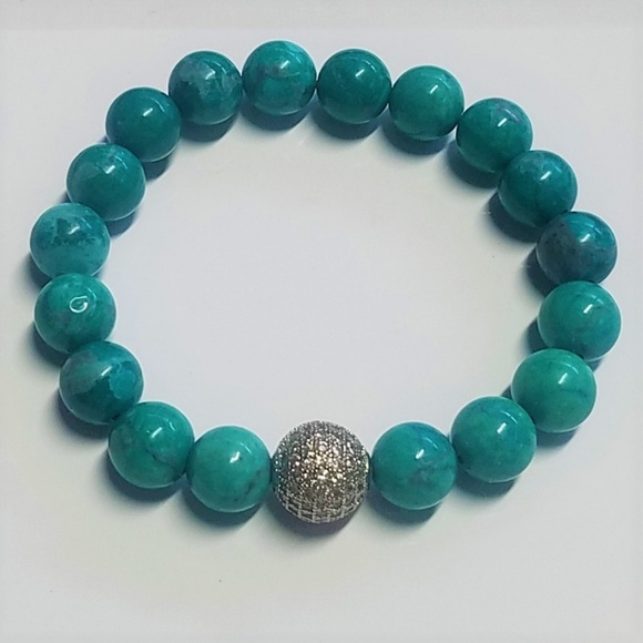 Green and Diamond Malachite Bead Bracelet - Picture 2 of 4